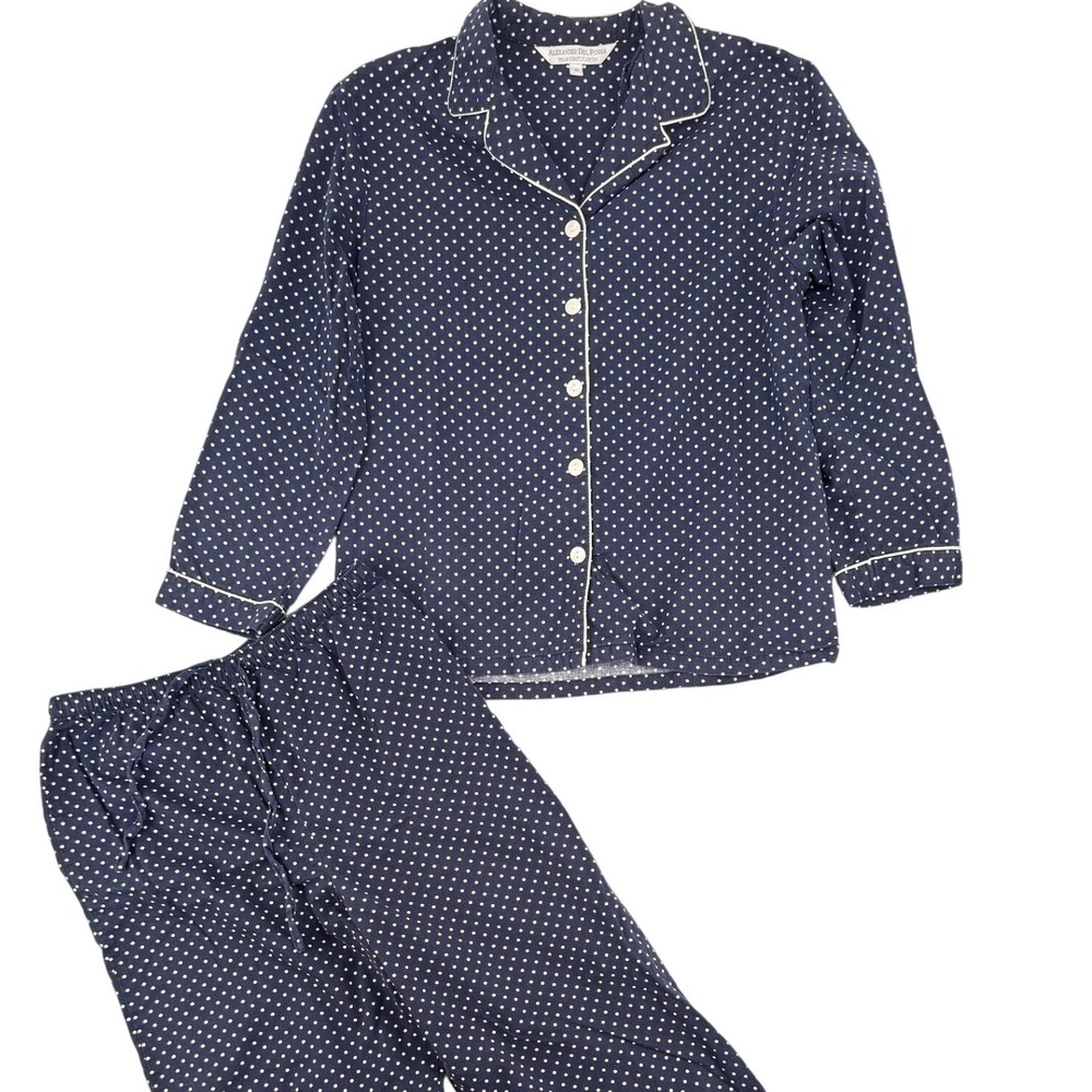 Alexander Del Rossa Cotton Flannel Polka Dot Pajamas S Navy Blue Classic Preppy